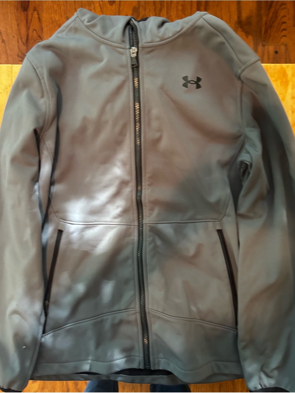 Under Armour Boys Youth XL ColdGear Full Zip Hooded Jacket Gray Black